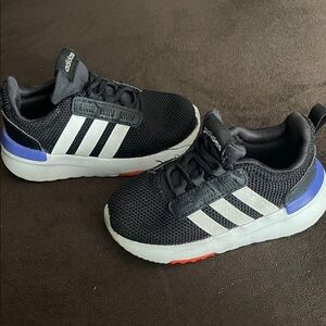 Adidas Kids Black, White, and Blue Sneakers